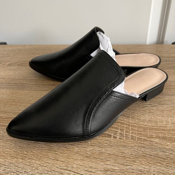 PiePieBuy Pointy Toe Mules Slip On Black Low Heel 9 NIB - Picture 1 of 8